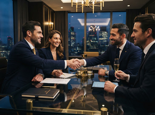 Business leaders meeting and shaking hands