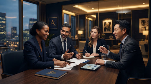 Business leaders collaborating at a table